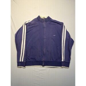 Vintage OP Y2K Full Zip Collared Sweater Dark Blue Stripes